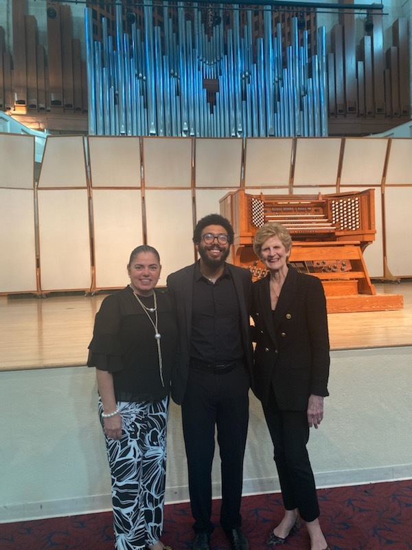 Organist Alcee Chris with Wertheim Music Director Karen S. F, Veloz and Johanne Schulte